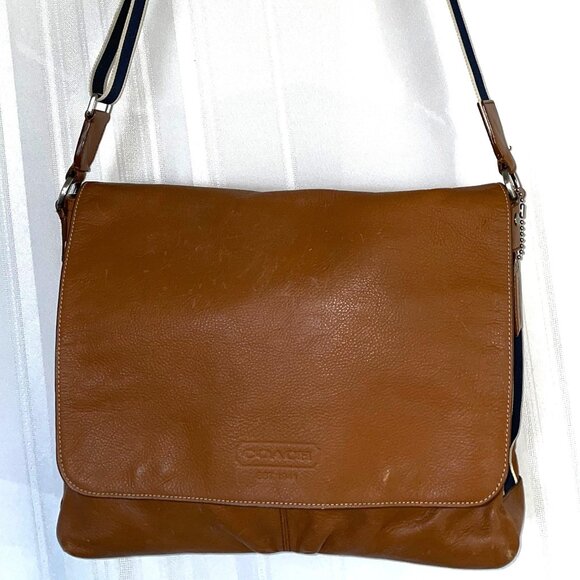Vintage Coach Heritage Web Map Saddle Bag F70556 in Brown Leather Satchel - Picture 1 of 15